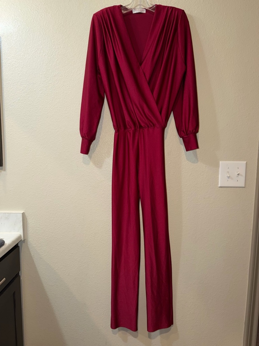 Women's Long Sleeve Wrap Jumpsuit in Wine